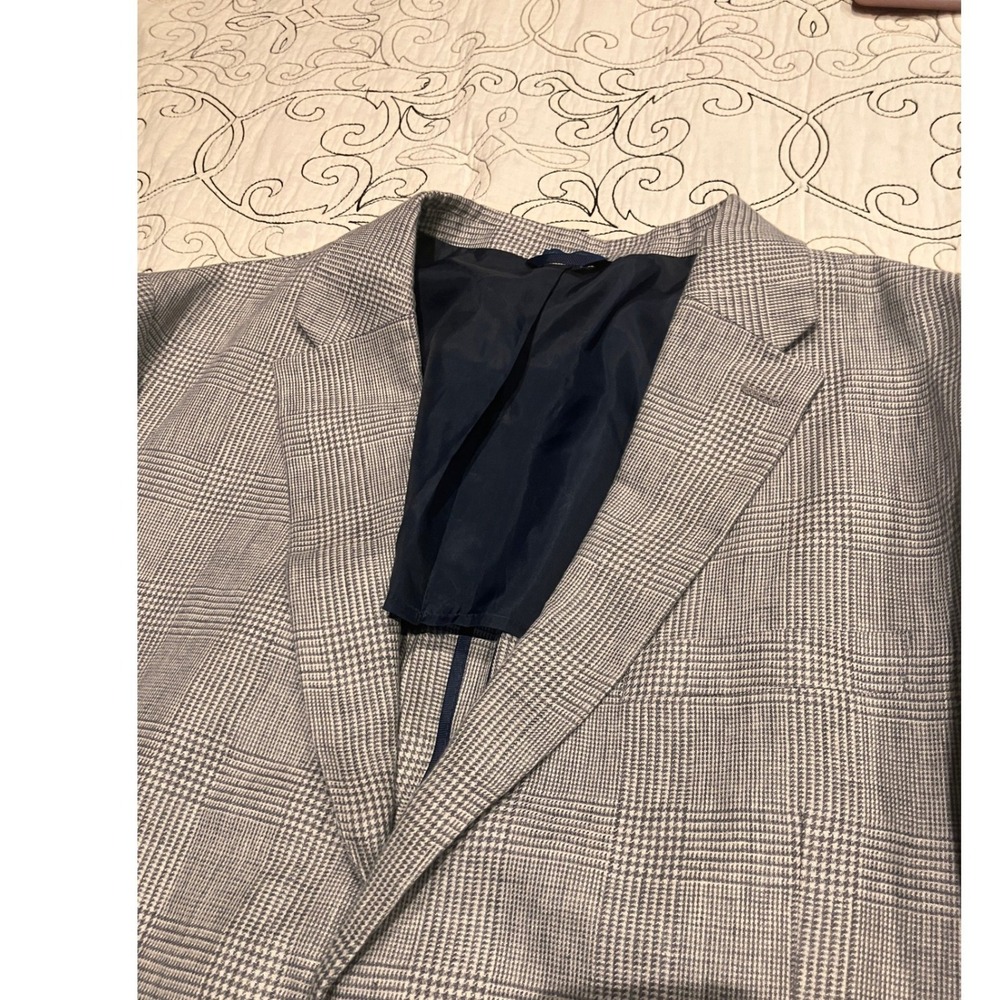 Biltmore Mens 50R Grey Glen‎ Plaid 100% Linen Unstructured Sport Coat Blazer - Picture 3 of 15